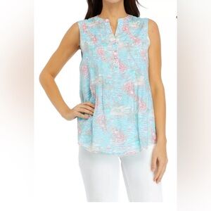 Kim Rogers Sleeveless Top in Aqua and Pink